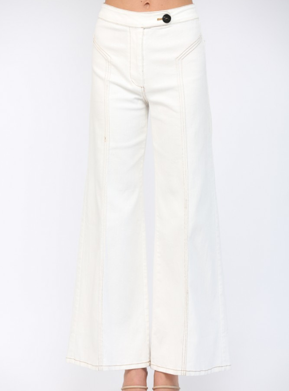 High- Waisted Flare Pants- Cream