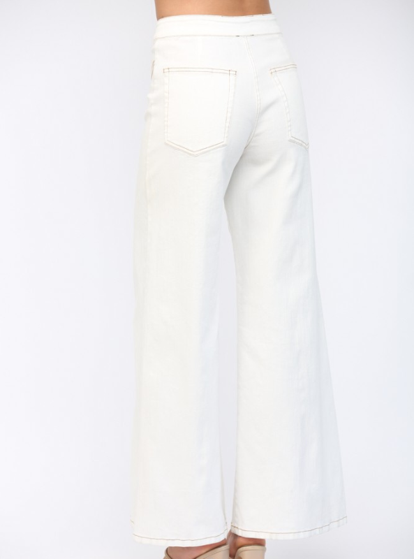 High- Waisted Flare Pants- Cream