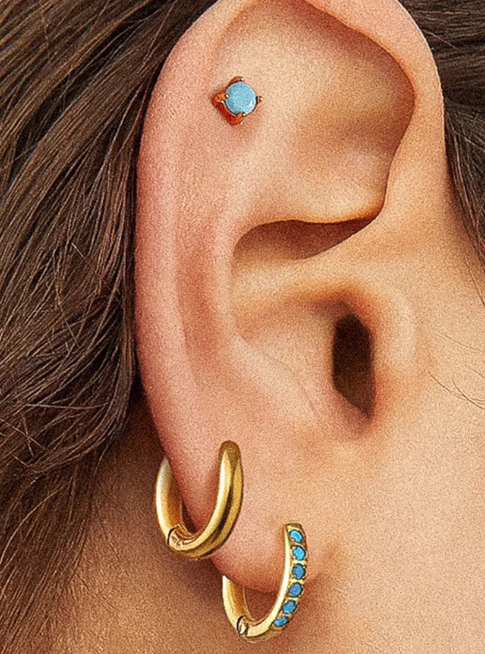 Ivalo 18K Gold Non-Tarnish Turquoise Huggie Earring Set