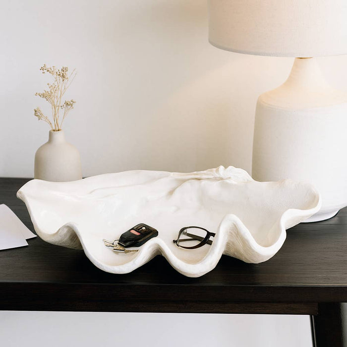 Ivory Polyresin Pearlized Clam Shell - 25 in.