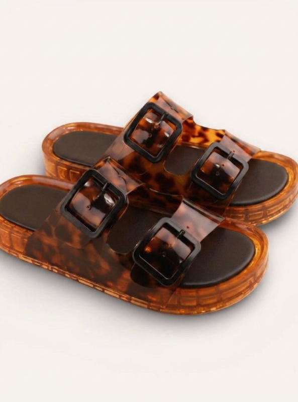 Jellybee Flexible Waterproof Double Strap Slide- Leopard