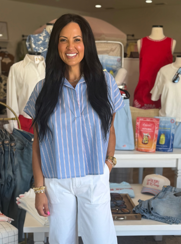 Karlie- "America" Poplin Signature Top- Blue & Red