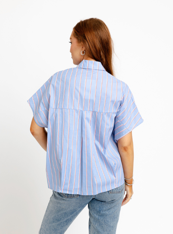 Karlie- "America" Poplin Signature Top- Blue & Red