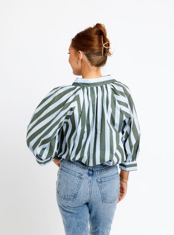 Karlie- Bubble 3/4 Sleeve Top- Blue & Green