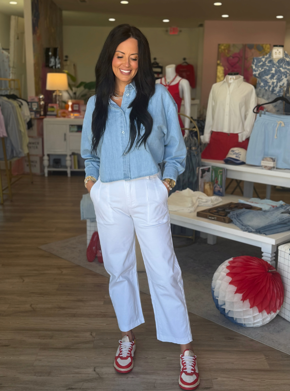 Karlie- Chambray Denim Button Up Top