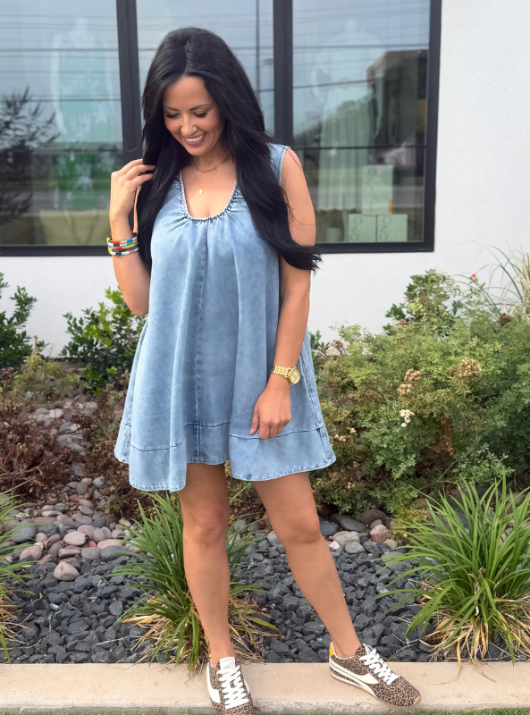 Karlie- Denim Scoop Sleeveless Dress