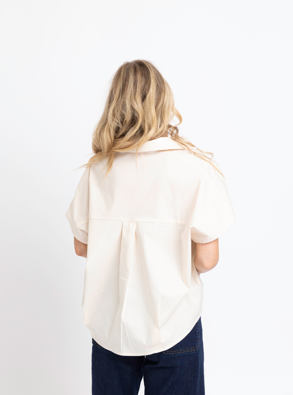 Karlie- Poplin Vneck Collar Top- Ivory