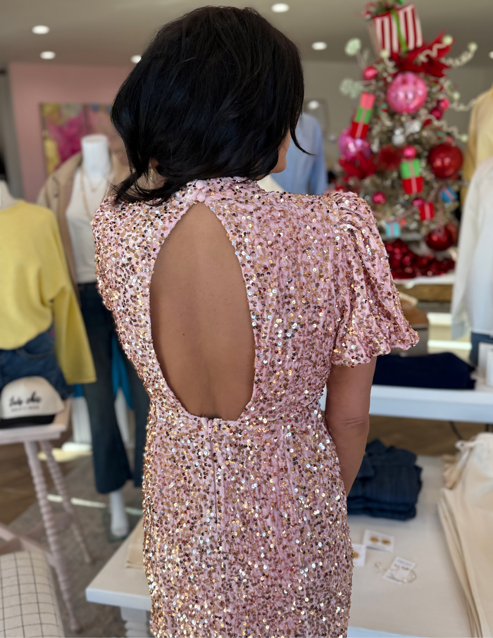 Karlie- Rose Pink Sequin Open Back Dress