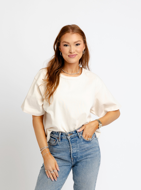 Karlie- Solid Knit Crew Tee- Oatmeal