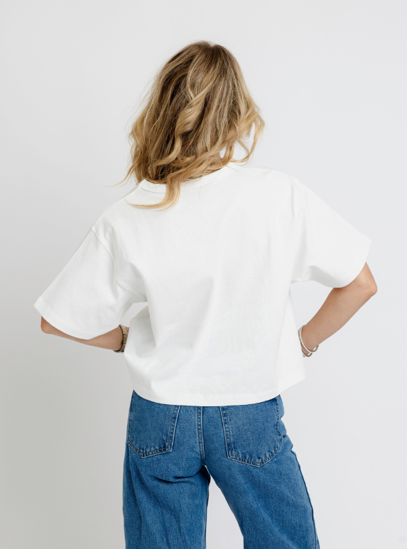 Karlie- Solid Knit Crew Tee- White