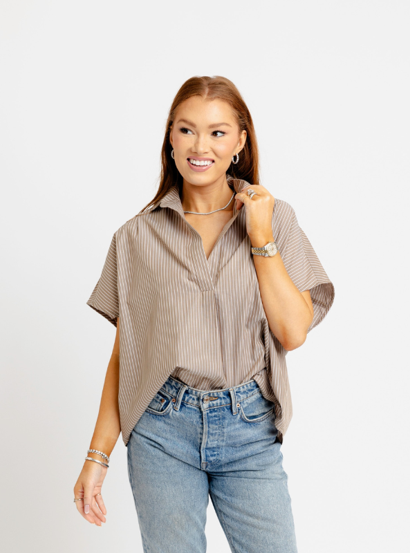 Karlie- Stripe Signature Top- Brown