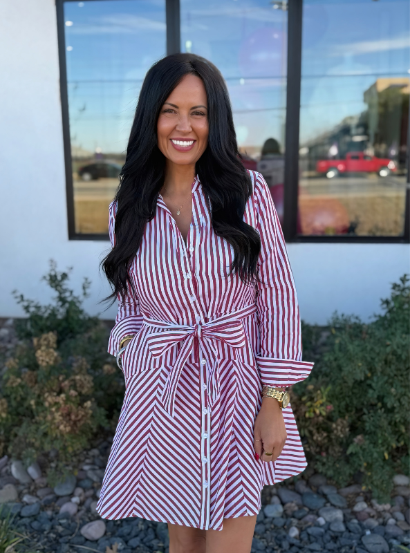 Kenada Stripe Flare Mini Dress- Red & White