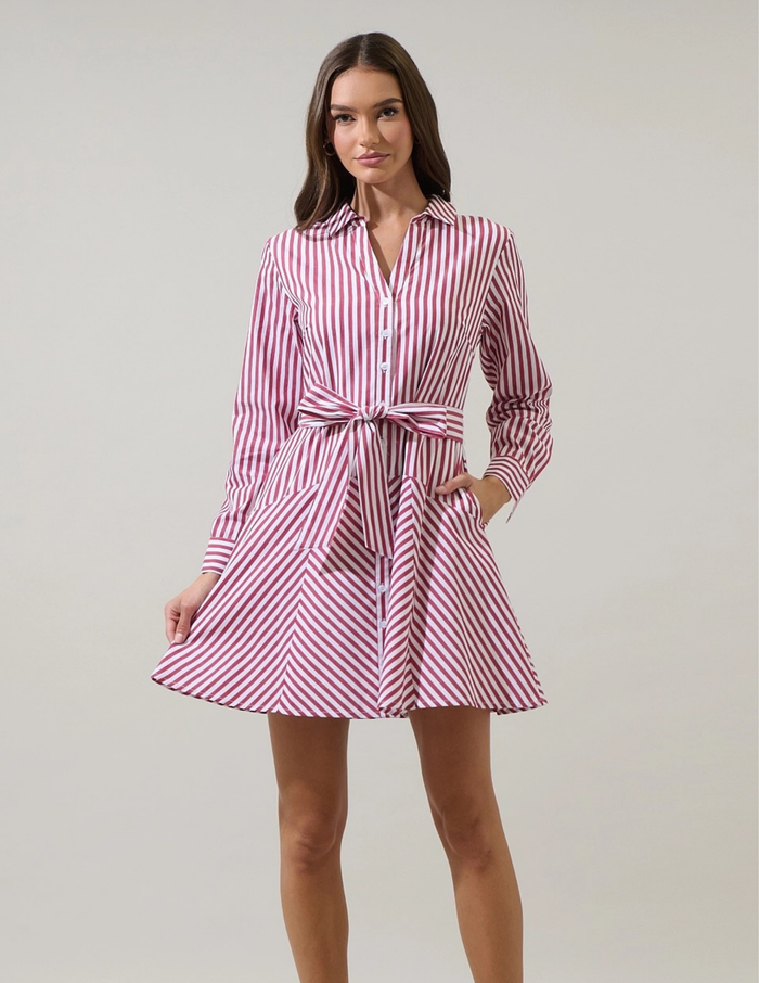 Kenada Stripe Flare Mini Dress- Red & White