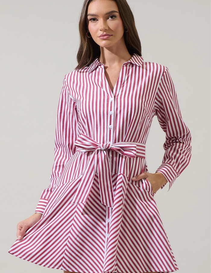 Kenada Stripe Flare Mini Dress- Red & White