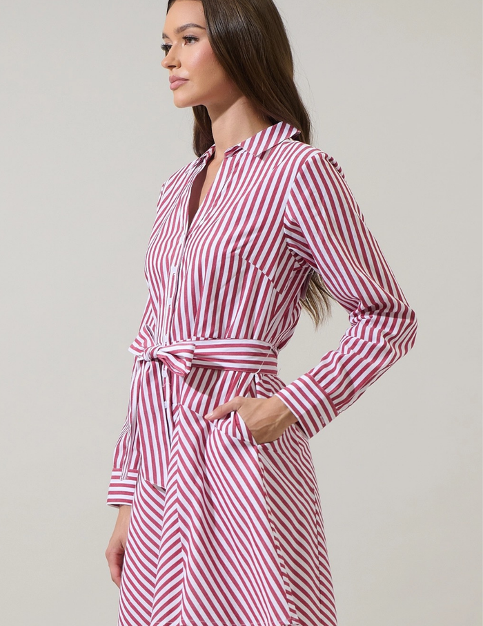 Kenada Stripe Flare Mini Dress- Red & White