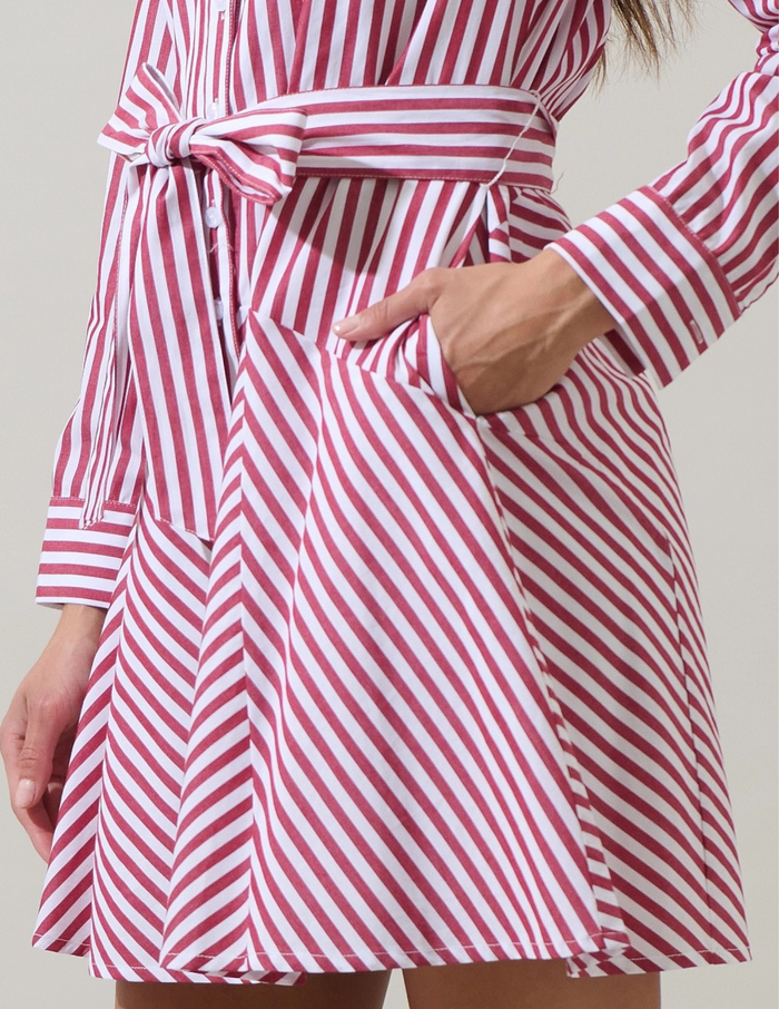 Kenada Stripe Flare Mini Dress- Red & White