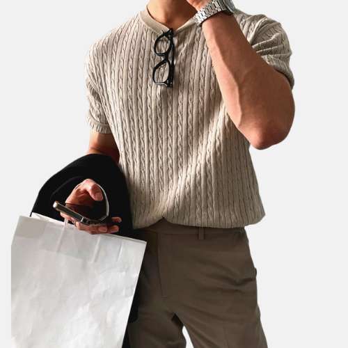 Korean Old Money T-Shirt - AntoniosClothing - Khaki