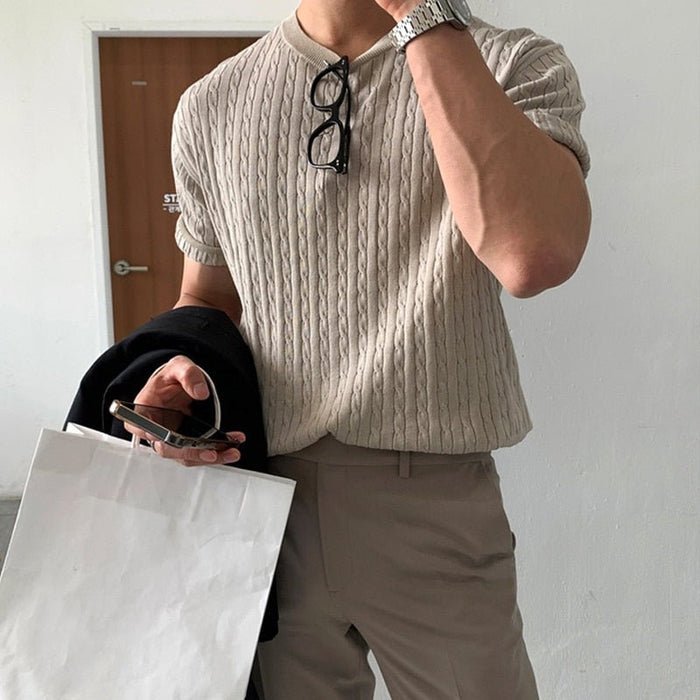 Korean Old Money T-Shirt - AntoniosClothing - Khaki
