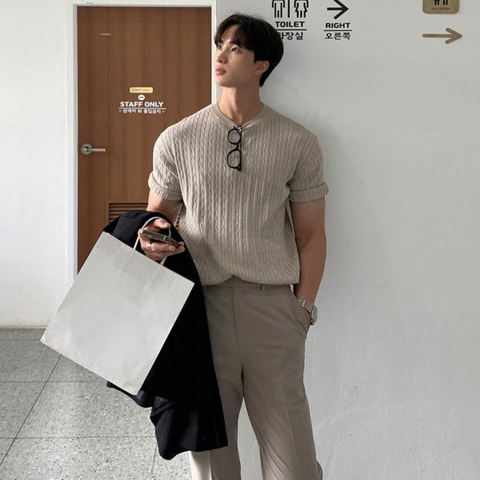 Korean Old Money T-Shirt - AntoniosClothing - Khaki