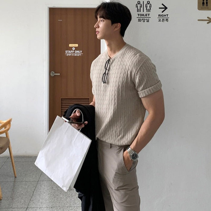 Korean Old Money T-Shirt - AntoniosClothing - Khaki