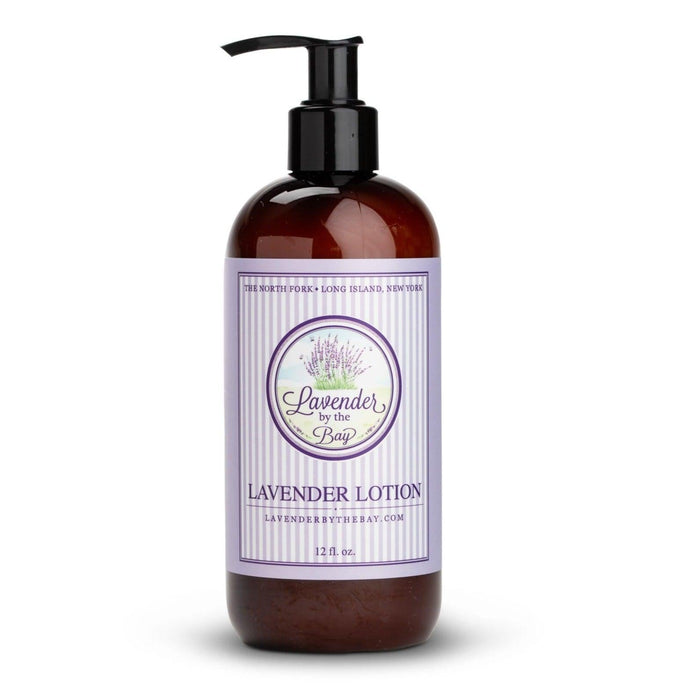 The Lavender By the Bay scented lavender lotion bottle with LBTB Logo stamped on it on white background
