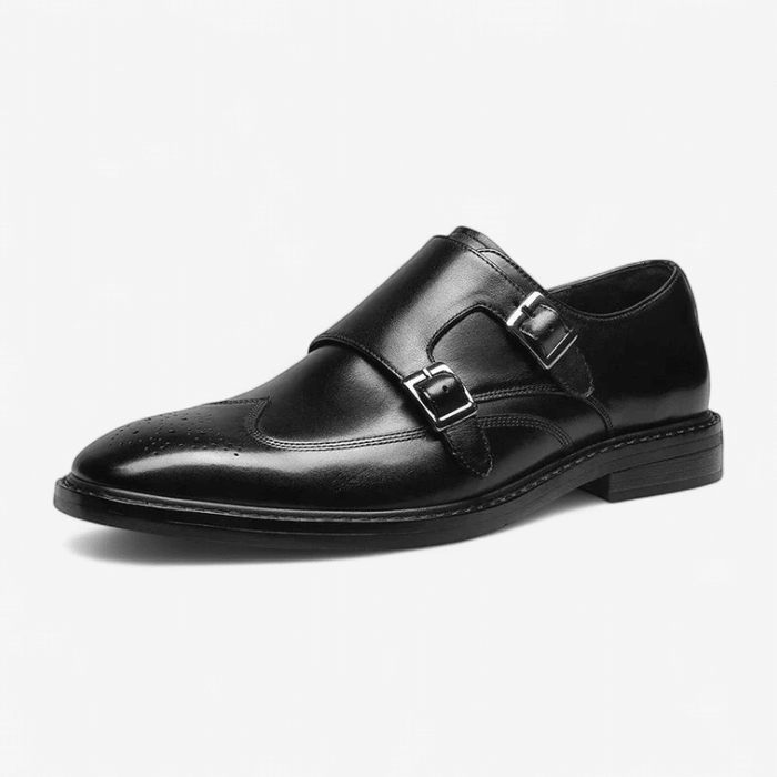 Leather business formal monk shoes - AntoniosClothing - Brown