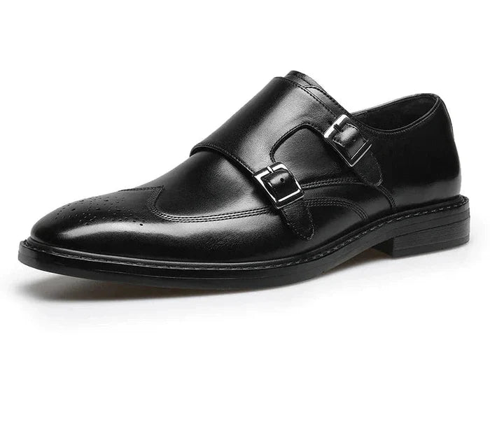Leather business formal monk shoes - AntoniosClothing - Black