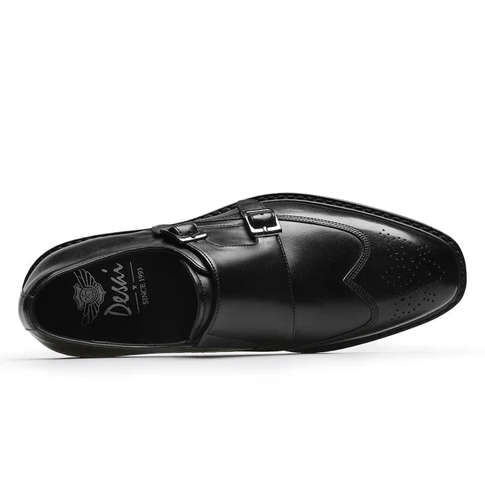 Leather business formal monk shoes - AntoniosClothing - Black