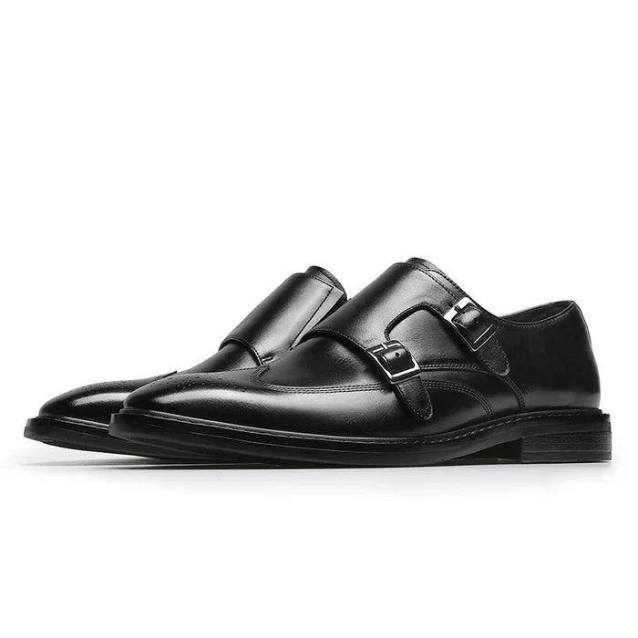 Leather business formal monk shoes - AntoniosClothing - Black