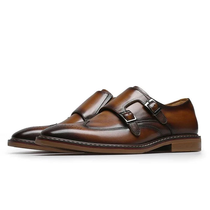 Leather business formal monk shoes - AntoniosClothing - Black