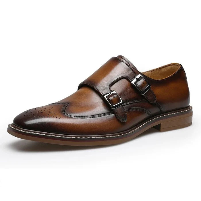Leather business formal monk shoes - AntoniosClothing - Brown