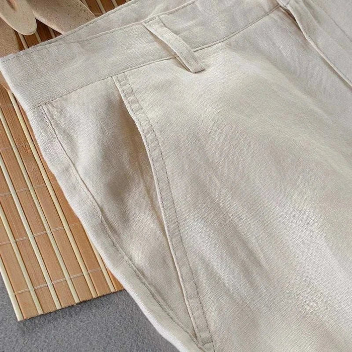 Linen casual pants - AntoniosClothing - Navy blue