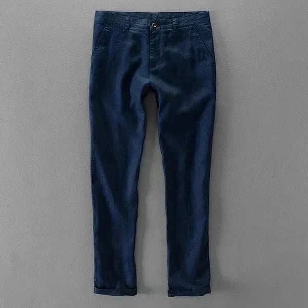 Linen casual pants - AntoniosClothing - Navy blue