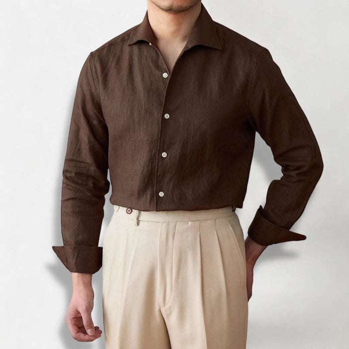 Linen elegant shirt long sleeve - AntoniosClothing - White
