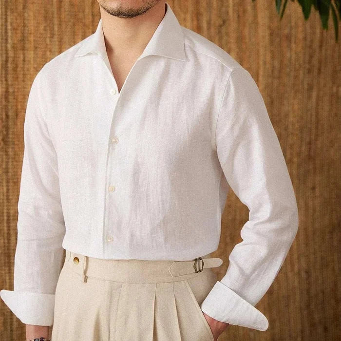 Linen elegant shirt long sleeve - AntoniosClothing - White