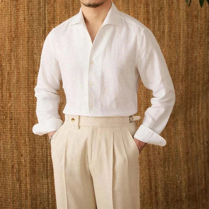 Linen elegant shirt long sleeve - AntoniosClothing - White