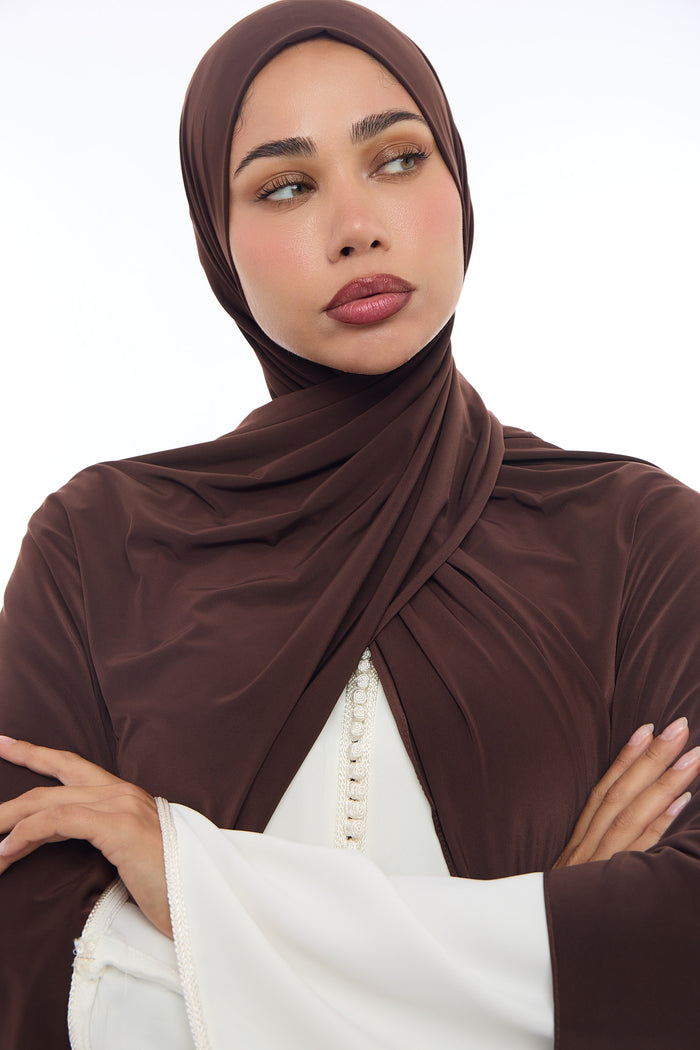 Liquid Jersey Hijab Min - Dark Chocolate