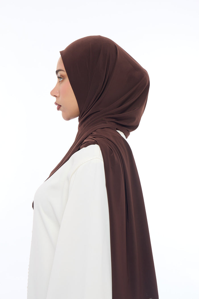 Liquid Jersey Hijab Min - Dark Chocolate