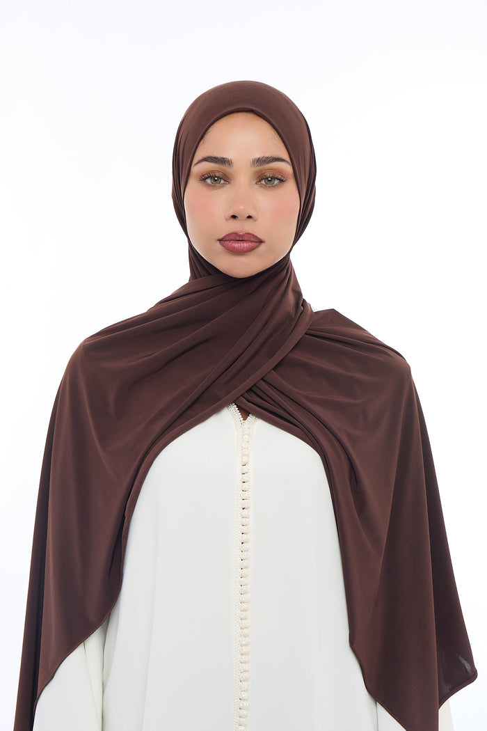 Liquid Jersey Hijab Min - Dark Chocolate