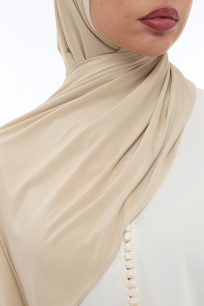 Liquid Jersey Hijab Min - Linen Beige