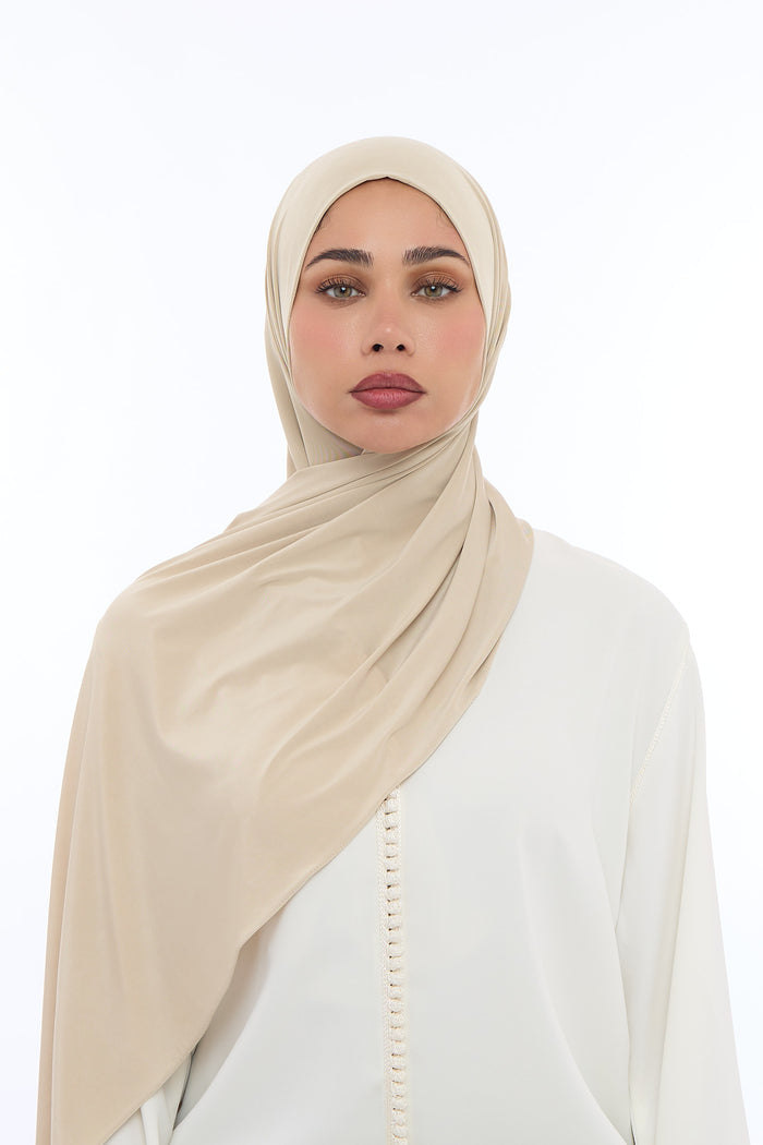 Liquid Jersey Hijab Min - Linen Beige