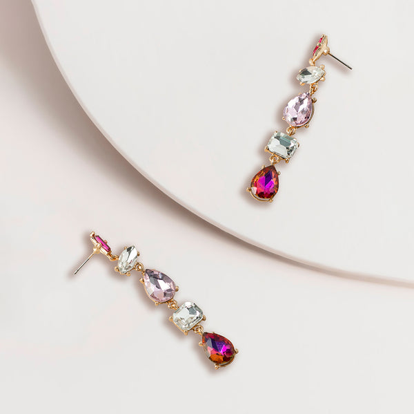 Long Jewel Drop Earrings in Fuchsia