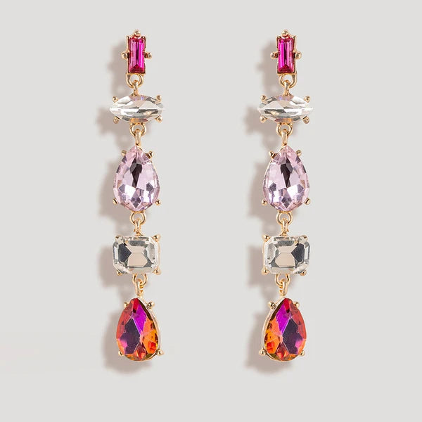 Long Jewel Drop Earrings in Fuchsia