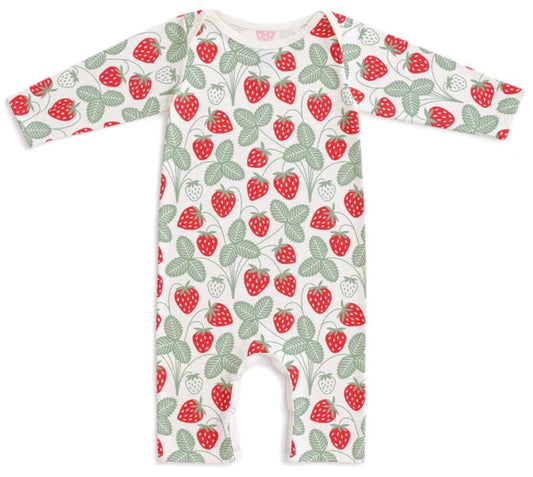 Long Sleeve Romper - Strawberries Red & Green