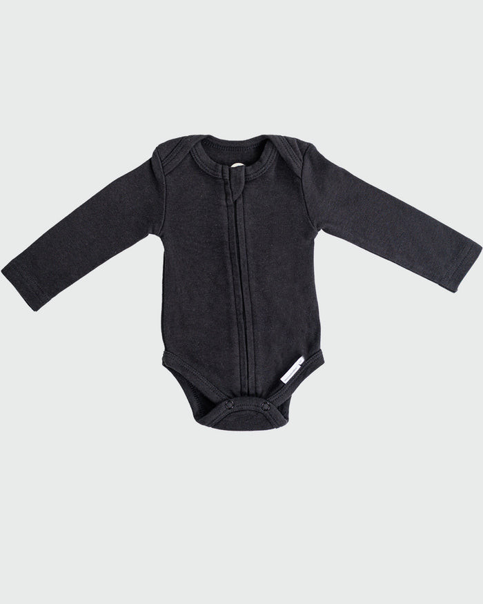 Long Sleeve Zipper Bodysuit in Eclipse, 3-6M - Dreambelles