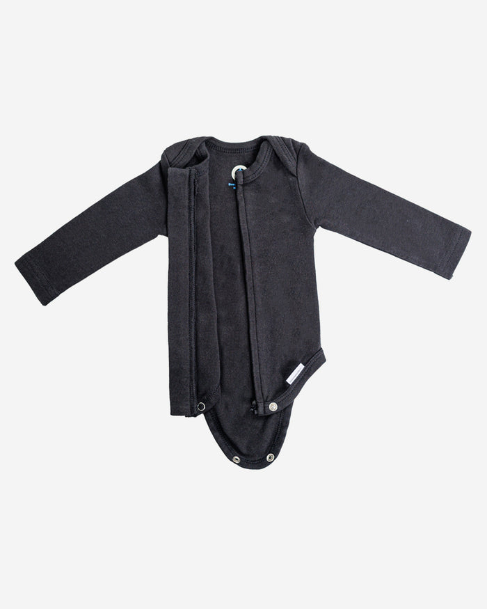 Long Sleeve Zipper Bodysuit in Eclipse, 3-6M - Dreambelles