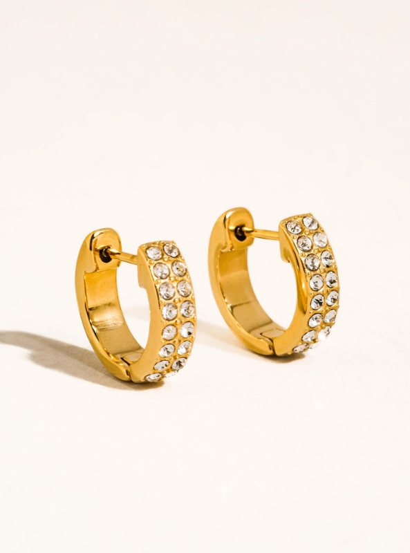 Lush 18K Gold Non-Tarnish Cz Pave Huggie Earrings