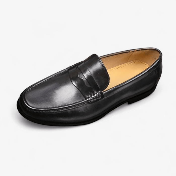 Luxury penny slip on genuine leather loafers - AntoniosClothing - Black