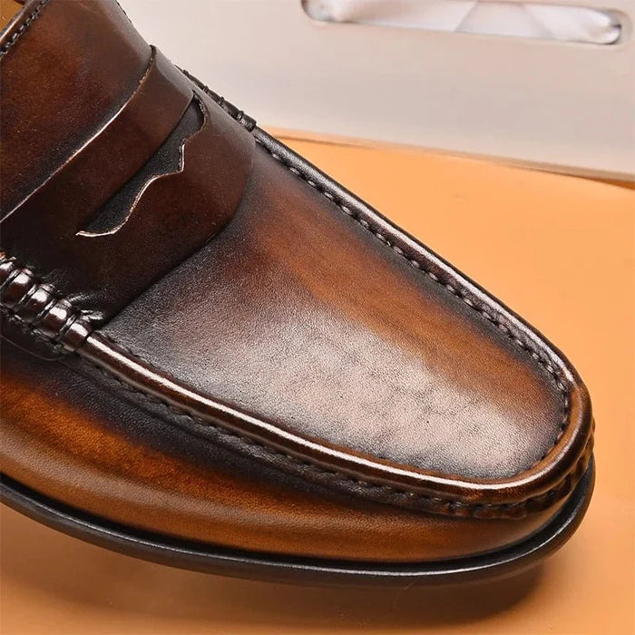 Luxury penny slip on genuine leather loafers - AntoniosClothing - Black
