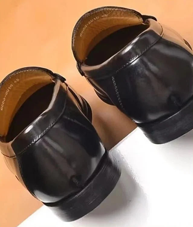Luxury penny slip on genuine leather loafers - AntoniosClothing - Black